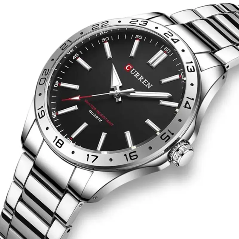 Curren Luxury Quartz Black Dial Silver-tone Men’s Watch- 8452